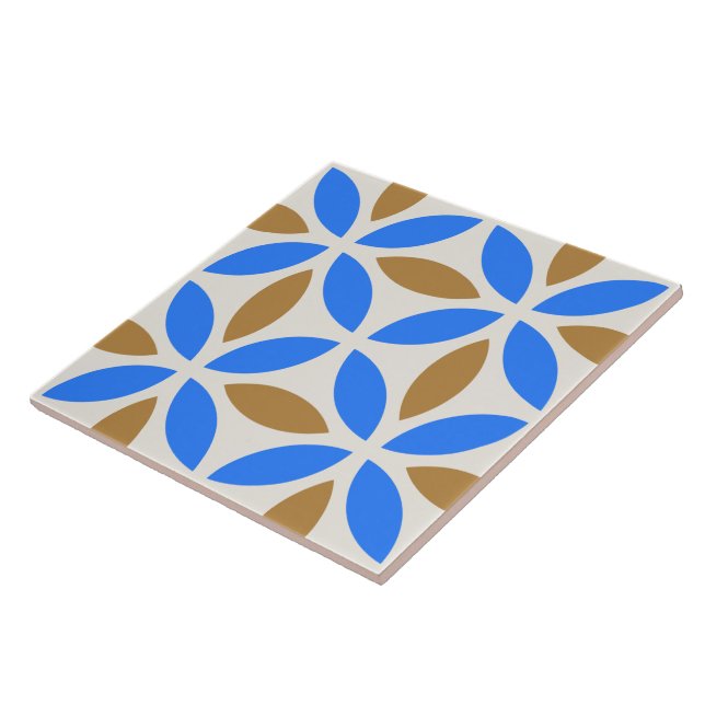 Vintage Blue Brown Barcelona Petals Geometric Tile (Side)