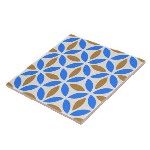 Vintage Blue Brown Barcelona Petals Geometric Tile
