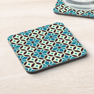 Vintage Blue Brown Barcelona Star Tile Geometric Coaster