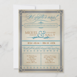 Vintage Blue & Brown Swedish Wedding Invitation