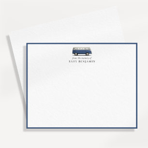 Vintage Blue Bus Nursery Note Card with Blue Borde