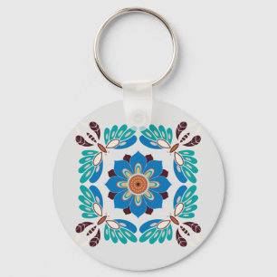 vintage blue butterflies and rosette key ring
