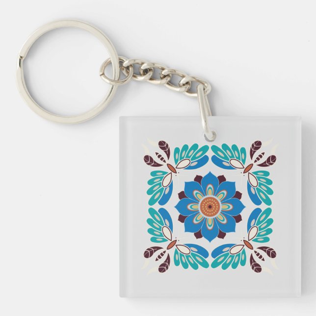 vintage blue butterflies and rosette key ring (Front)