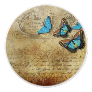 Vintage Blue Butterflies Ceramic Knob