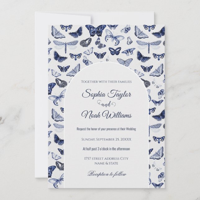 Vintage Blue Butterflies Invitation (Front)