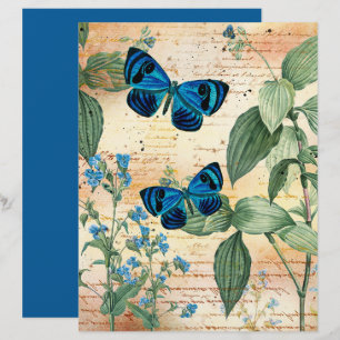 Vintage Blue Butterflies Scrapbook Paper