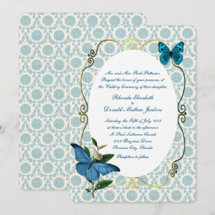 Vintage Blue Butterflies Wedding Invitation