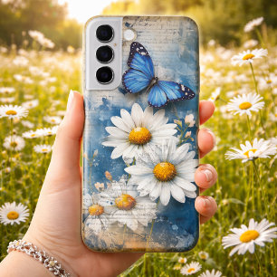 Vintage Blue Butterfly and Daisies – Cottagecore Samsung Galaxy Case