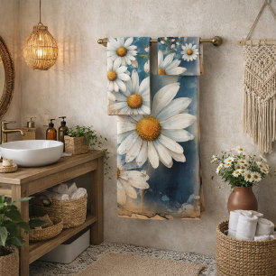 Vintage Blue Butterfly and Daisies   Farmhouse Bath Towel Set