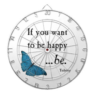 Vintage Blue Butterfly and Tolstoy Happiness Quote Dartboard