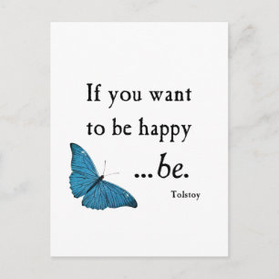 Vintage Blue Butterfly and Tolstoy Happiness Quote Postcard