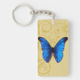 Vintage blue Butterfly art Key Ring