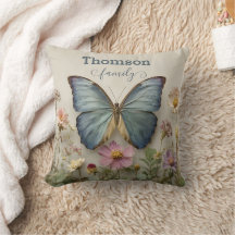 Vintage Blue Butterfly Floral Garden Family