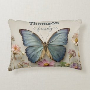 Vintage Blue Butterfly Floral Garden Family Decorative Cushion