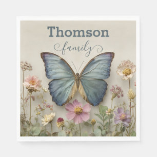 Vintage Blue Butterfly Floral Garden Family Napkin