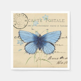 Vintage Blue Butterfly French Postcard Napkin