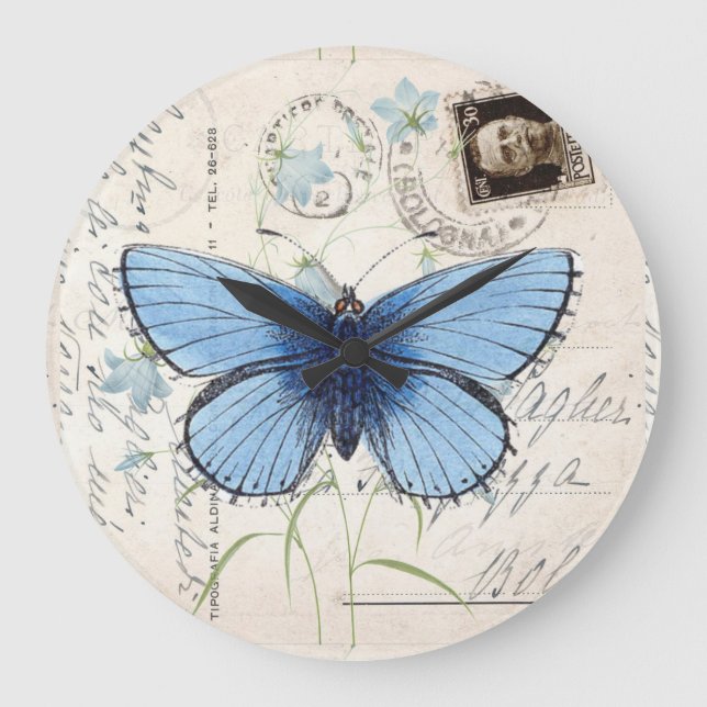 Vintage Blue Butterfly Italian Postcard Clock (Front)