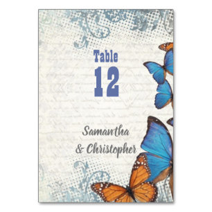 Vintage blue butterfly table number