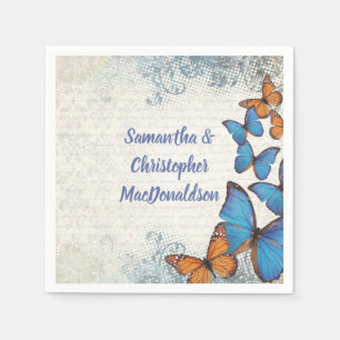 Vintage blue butterfly wedding napkin