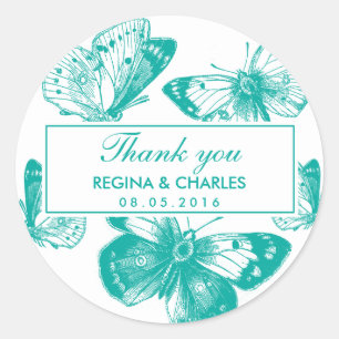 Vintage Blue Butterfly Wedding Thank You Sticker