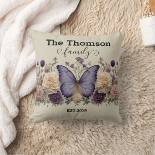 Vintage Blue Butterfly with Floral for Family Cushion