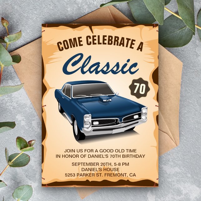 Vintage Blue Car Classic Birthday Invitation (Creator Uploaded)