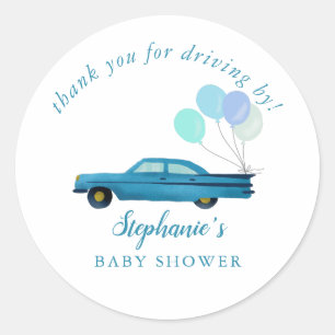 Vintage Blue Car Drive By Baby Shower Classic Round Sticker