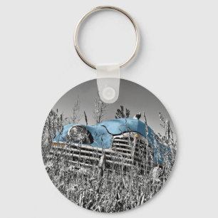 vintage blue car key ring