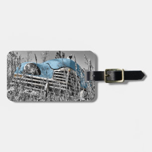 vintage blue car luggage tag