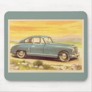 Vintage Blue Car Print Mouse Mat