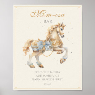 Vintage Blue Carousel Horse Mom-osa Bar Poster