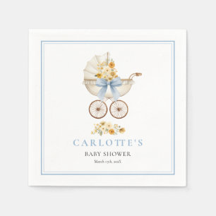 Vintage Blue Carriage Baby Shower Personalized Napkin