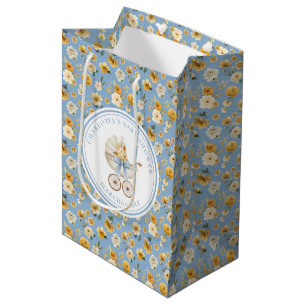 Vintage Blue Carriage Floral Baby Shower Gift Bag