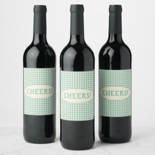 Vintage Blue Chequerboard Pattern Custom Wine Label