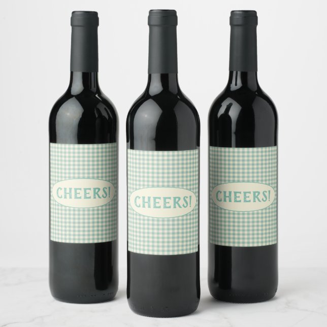  Vintage Blue Chequerboard Pattern Custom  Wine Label (Bottles)