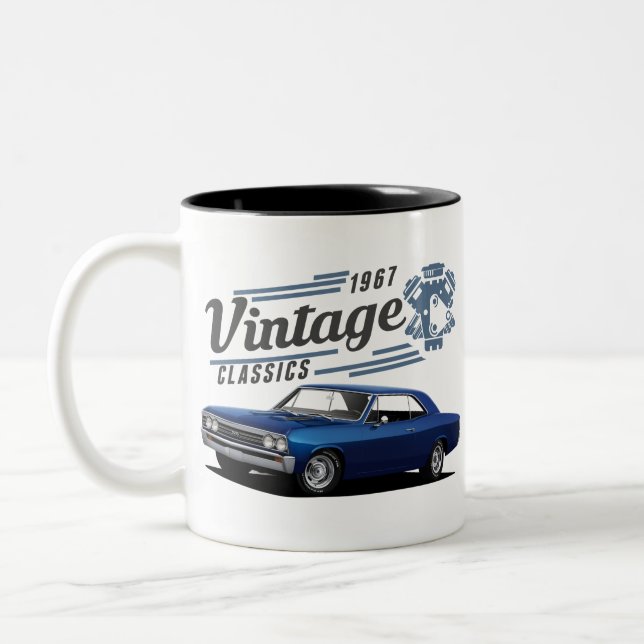Vintage Blue Chevelle Two-Tone Coffee Mug (Left)