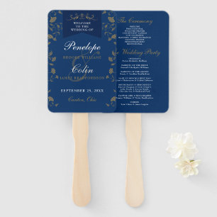 Vintage Blue Chic Book Chapter Wedding Program Hand Fan