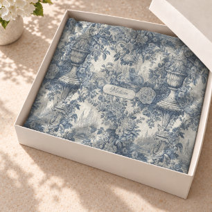 Vintage Blue Chic Toile Floral Monogram Tissue Paper