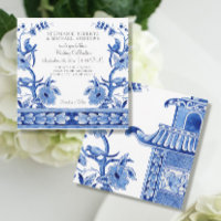 Vintage Blue Chinoiserie Asian Floral Watercolor