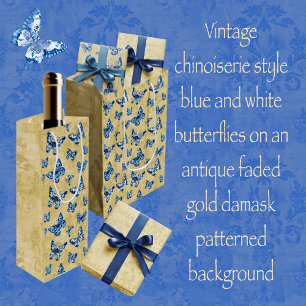 Vintage Blue Chinoiserie Butterflies Damask  Medium Gift Bag