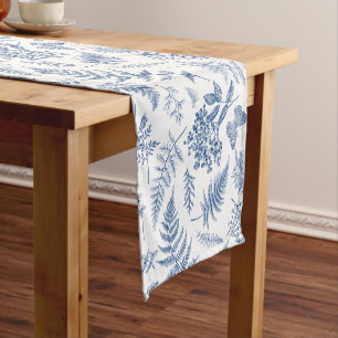 Vintage Blue Chinoiserie Floral Short Table Runner