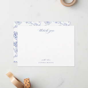 Vintage Blue Chinoiserie Floral Thank You Card