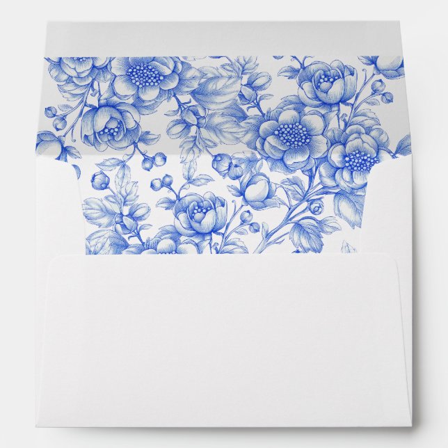 Vintage Blue Chinoiserie Floral Wedding Envelope (Back (Bottom))
