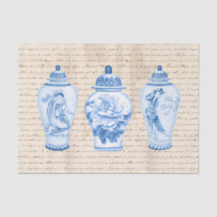 Vintage Blue Chinoiserie Ginger Jars Decoupage Tissue Paper