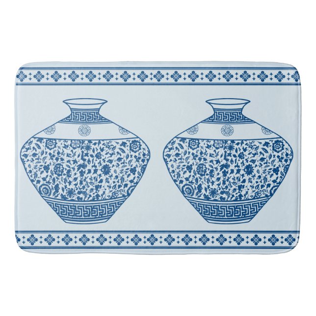 Vintage Blue Chinoiserie Ginger Jars Vases  Bath Mat (Front)