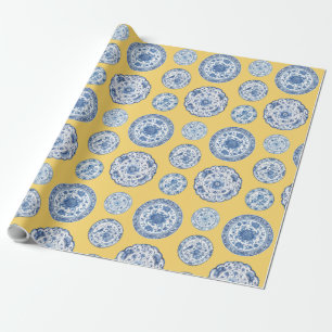 Vintage Blue Chinoiserie Plates Any Occasion  Wrapping Paper