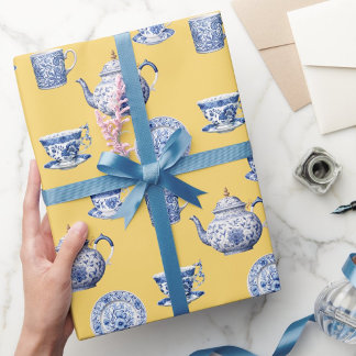 Vintage Blue Chinoiserie Teapot Cup Any Occasion  Wrapping Paper