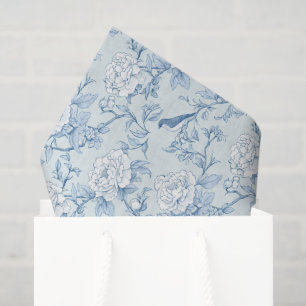 Vintage Blue Chinoiserie Toile De Jouy Floral Tissue Paper