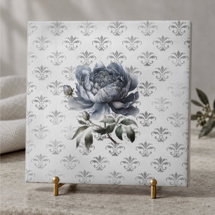 Vintage Blue Chinoiserie Toile Monogram Tile