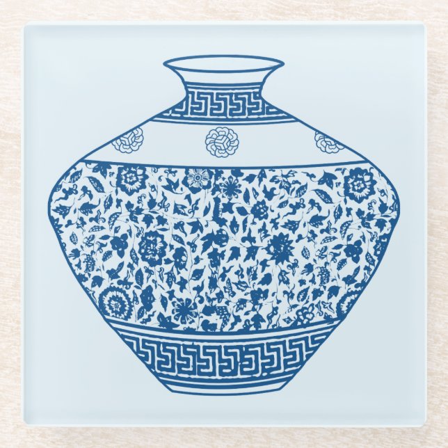 Vintage Blue Chinoiserie Vase Ginger Jar Glass Coaster (Front)
